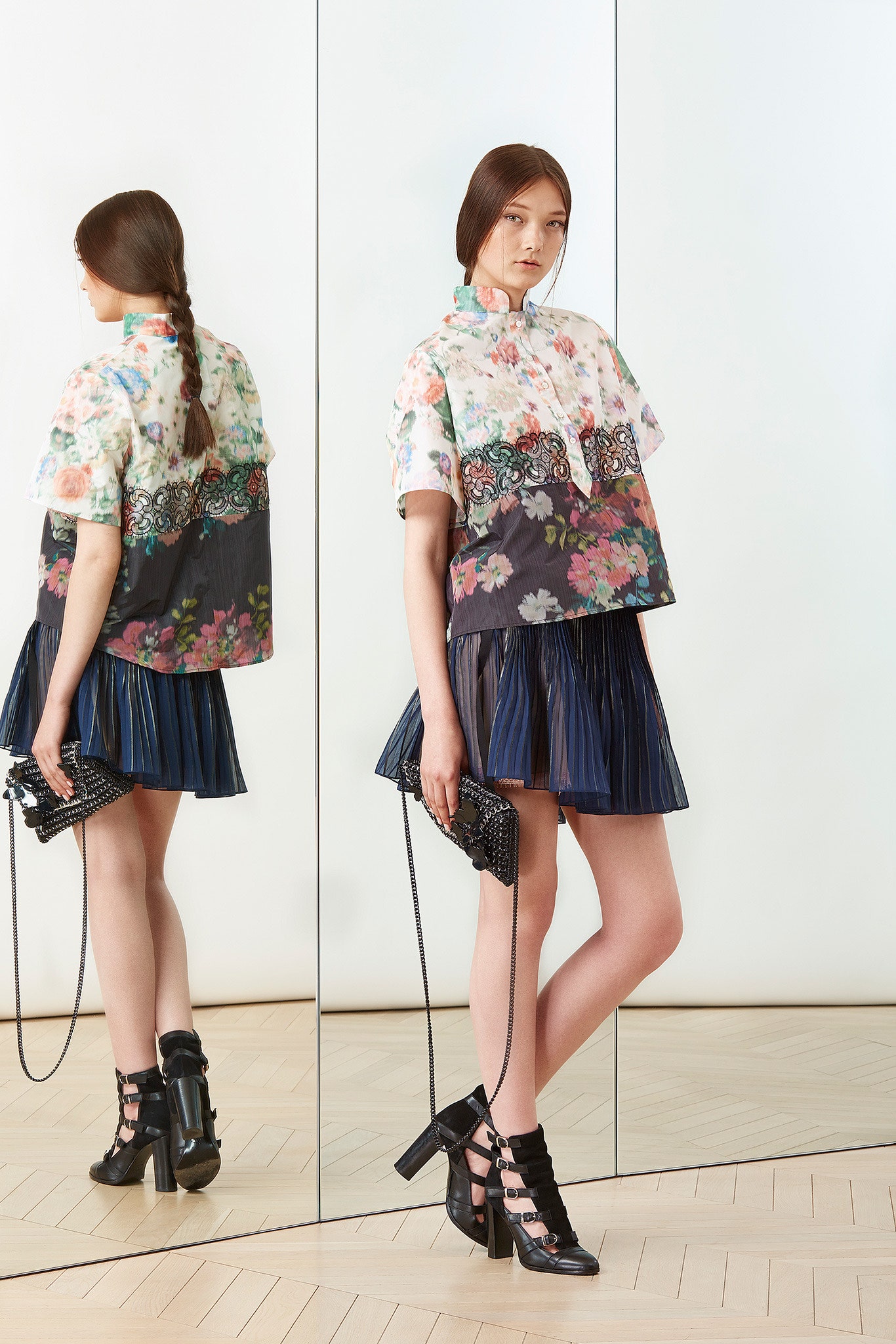 black leather beaded bag