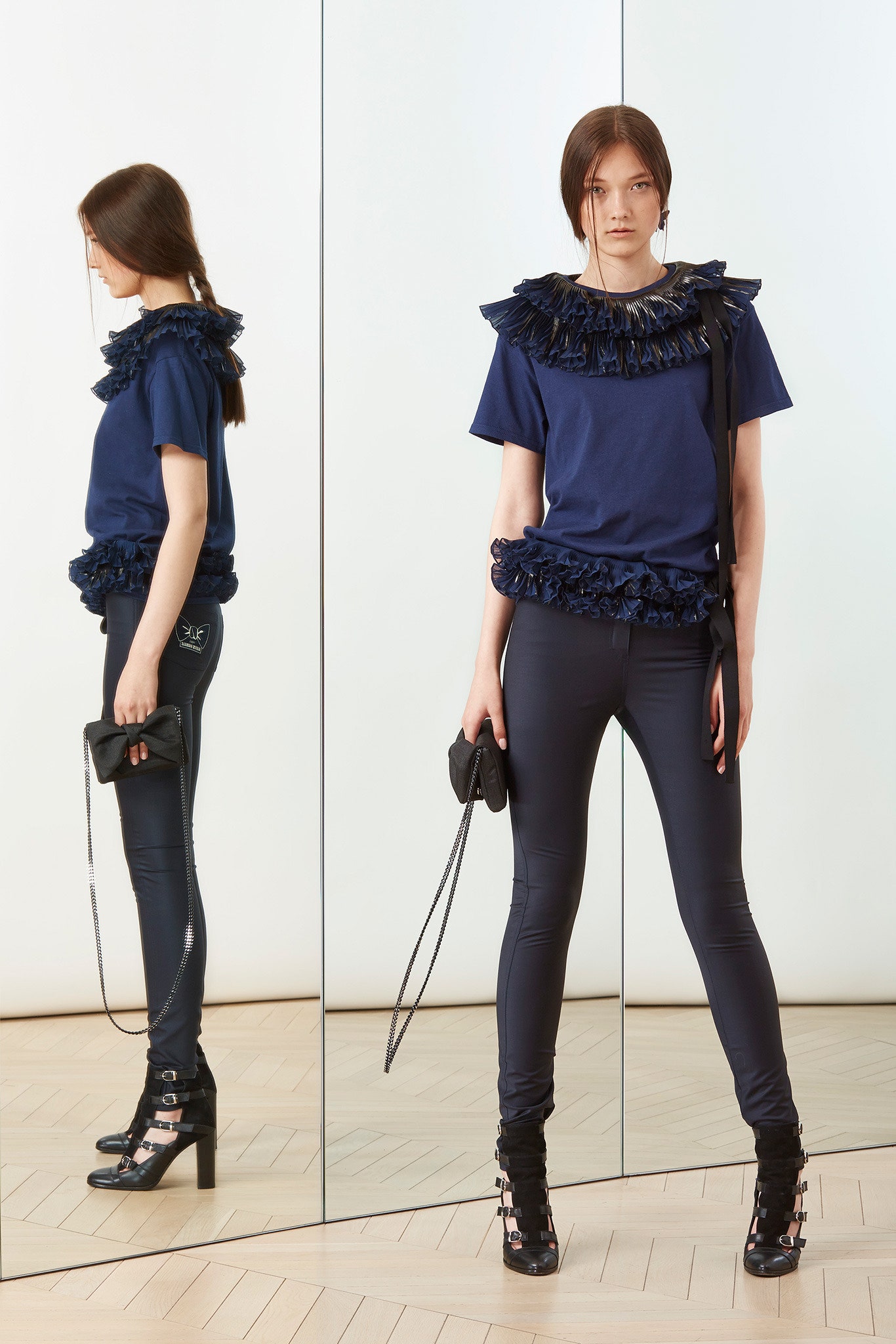 black cotton slim zippered pants