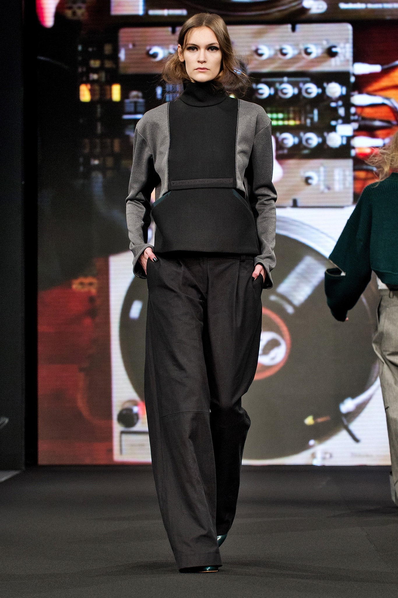 black and gray fitted top with relaxed pants