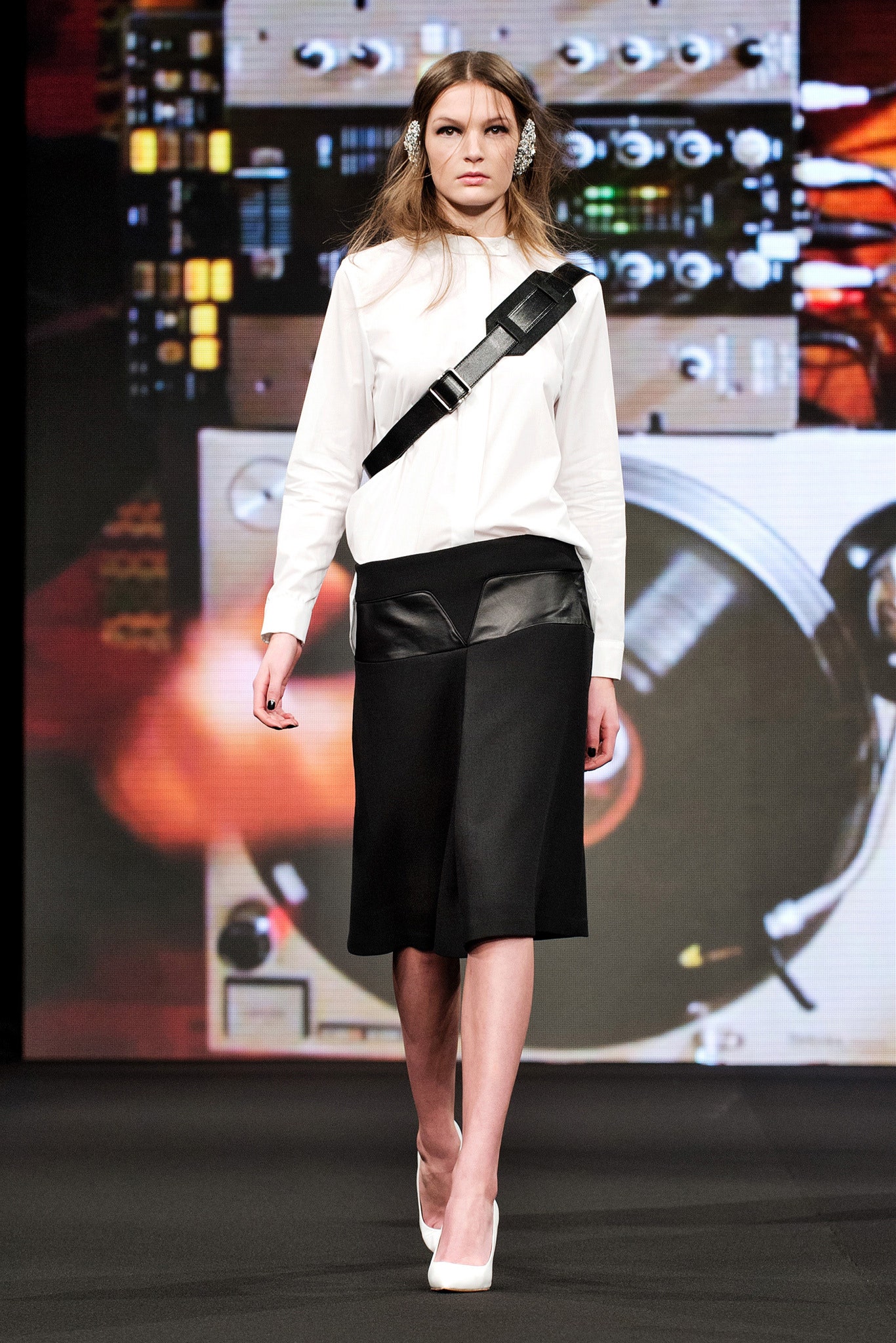 white fitted shirt black pencil skirt