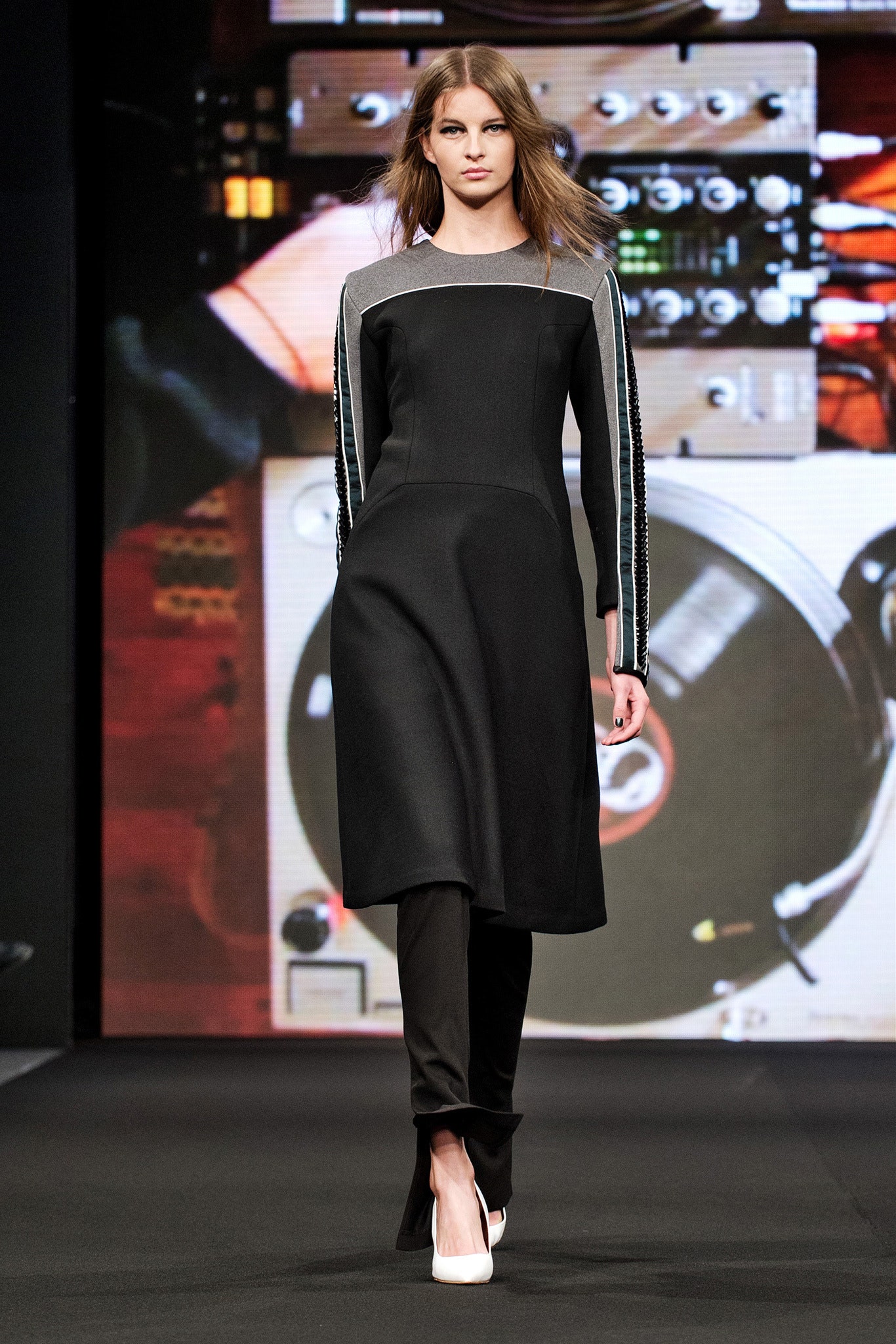 black fitted midi dress with pants