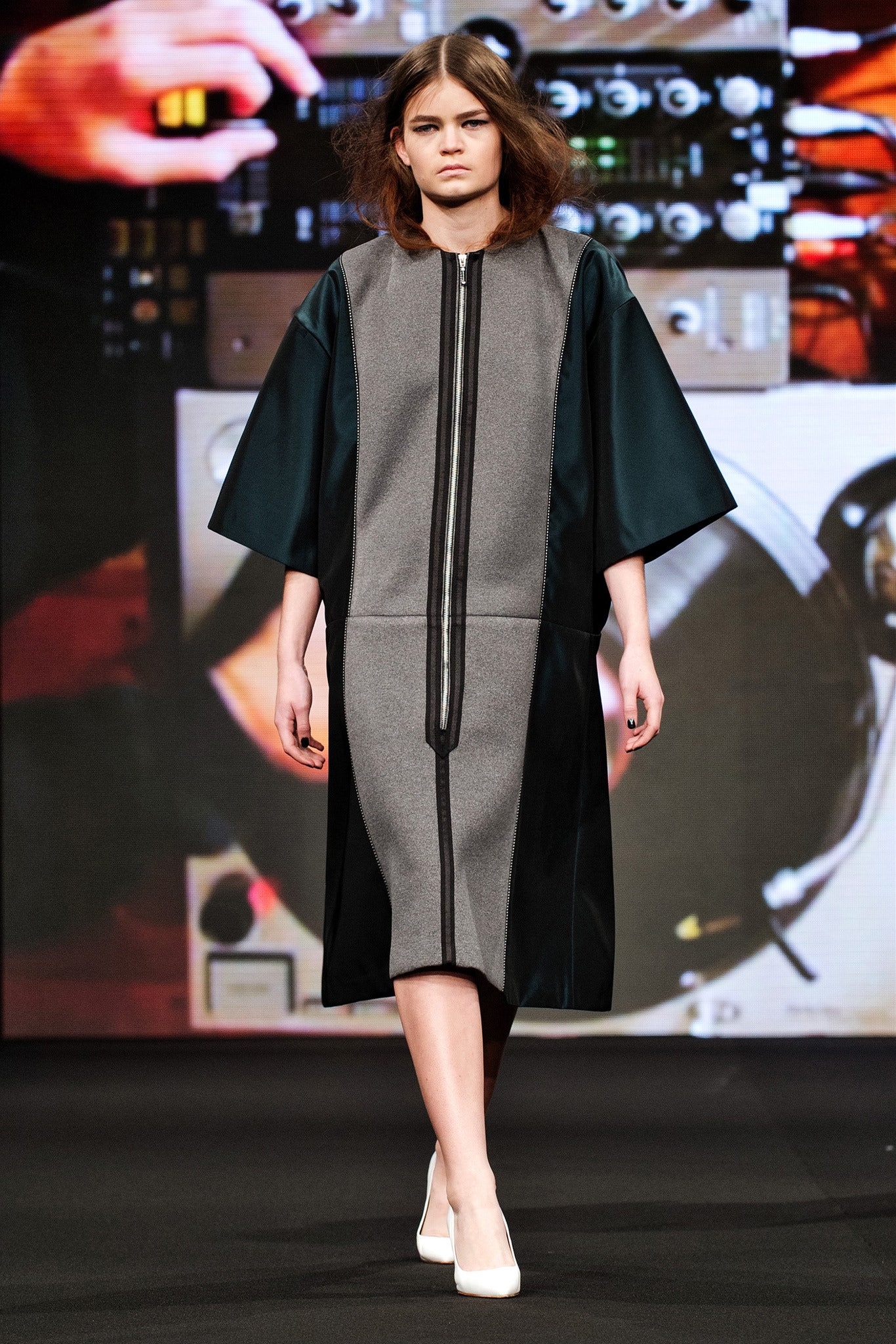 gray and black fitted midi dress