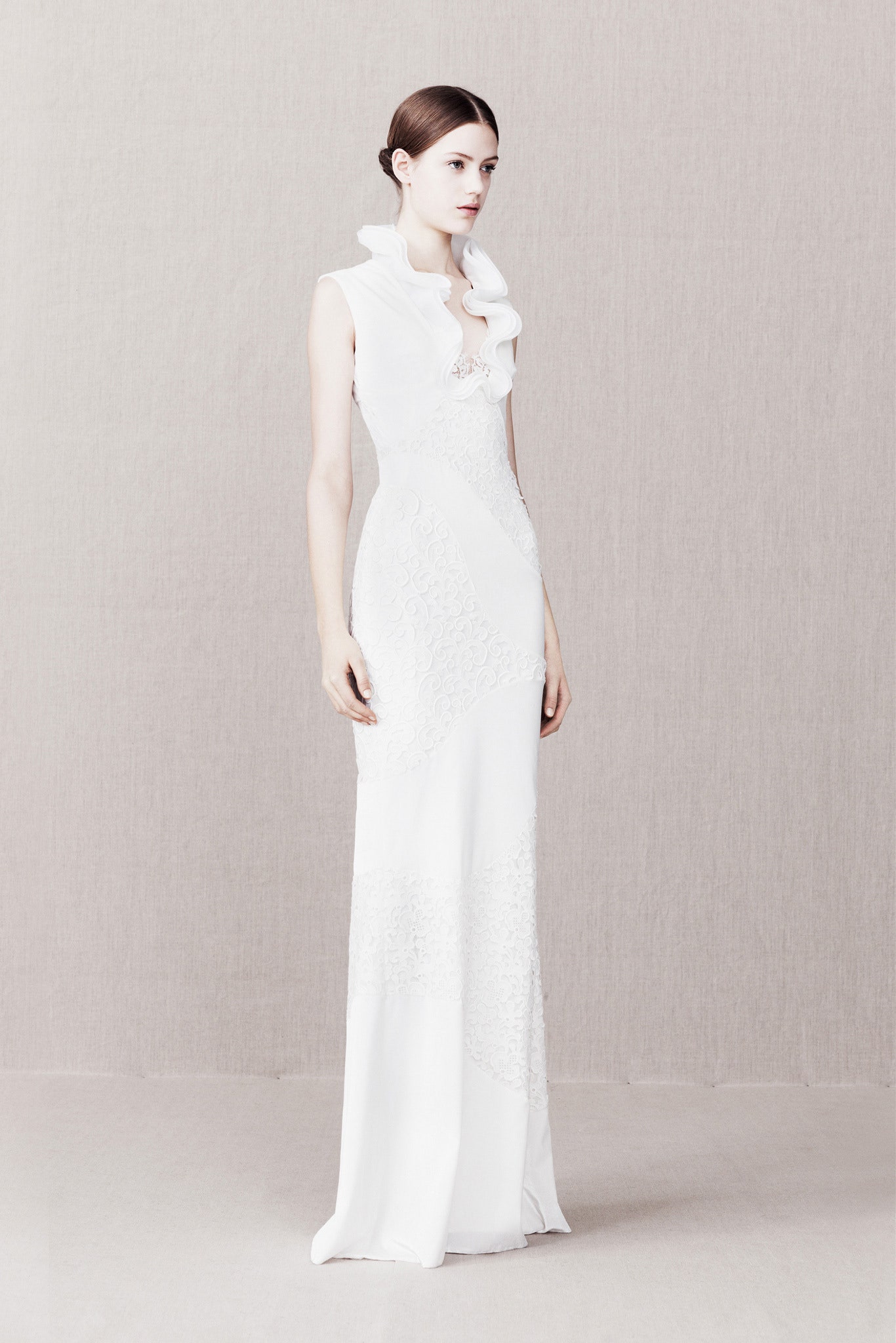 white silk fitted gown