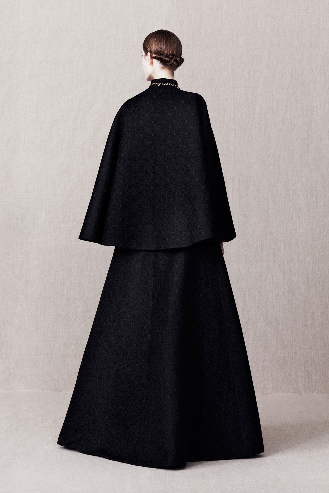 black wool long-sleeve relaxed draped maxi cape