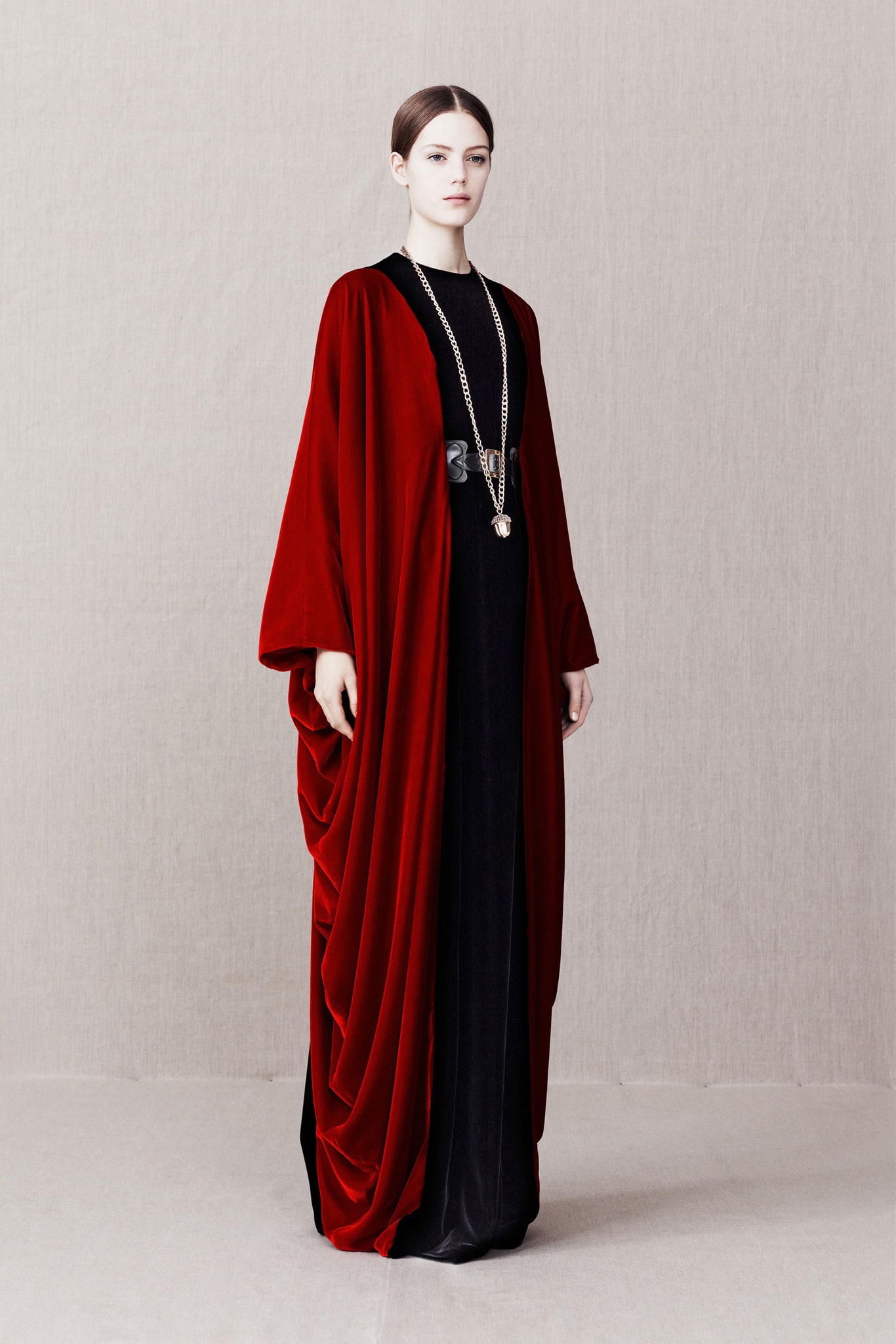red velvet long-sleeve relaxed layered cape
