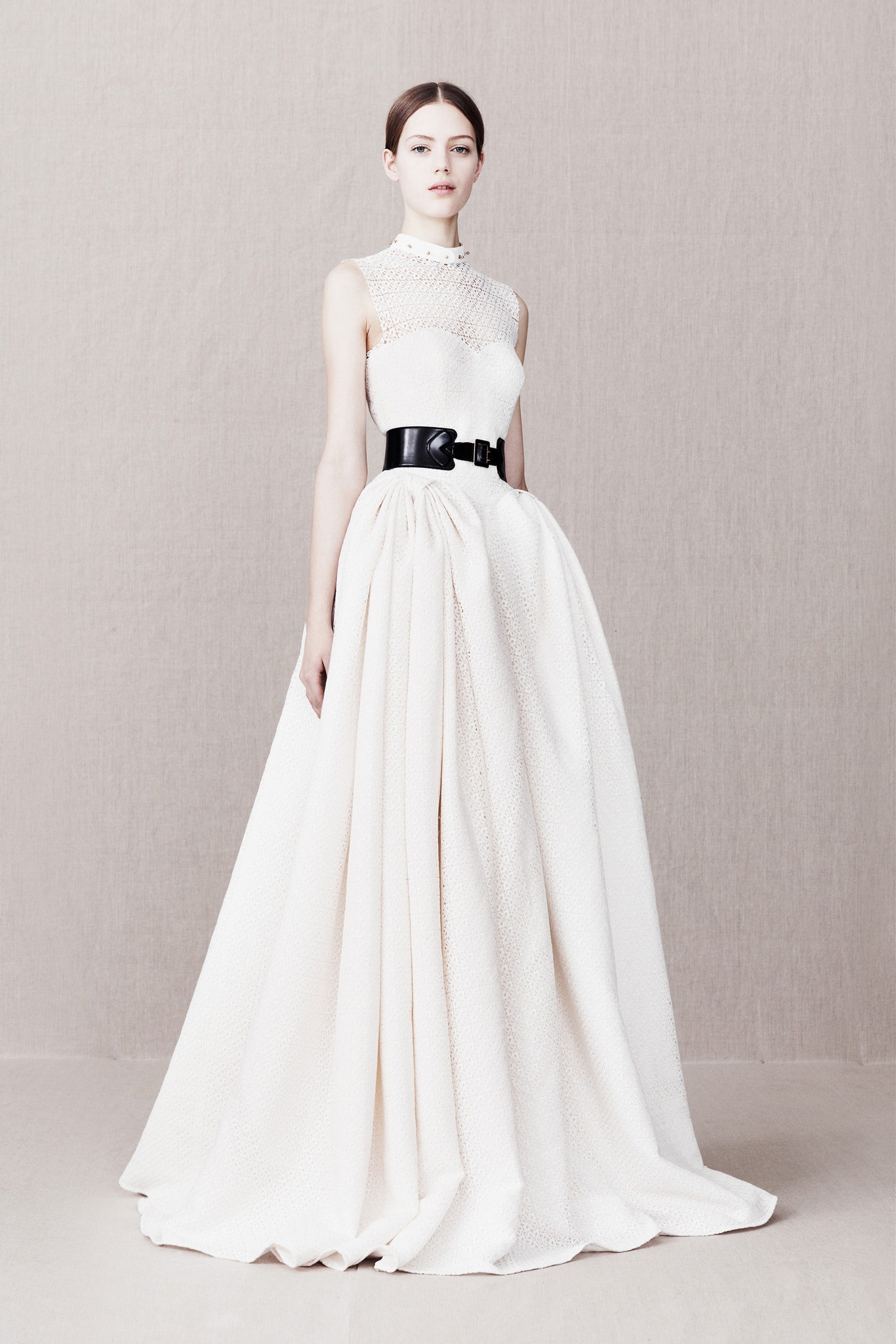 white silk sleeveless gown