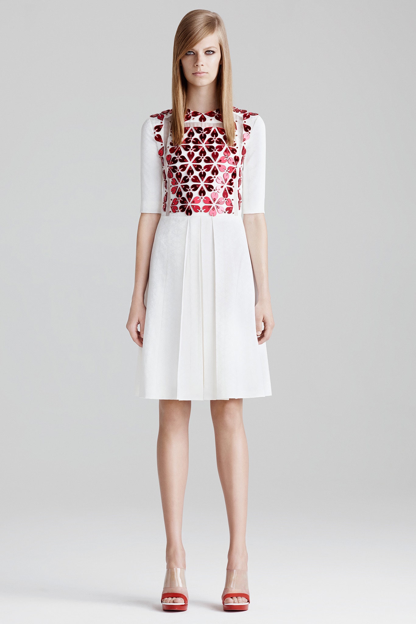 white and red embroidered midi dress