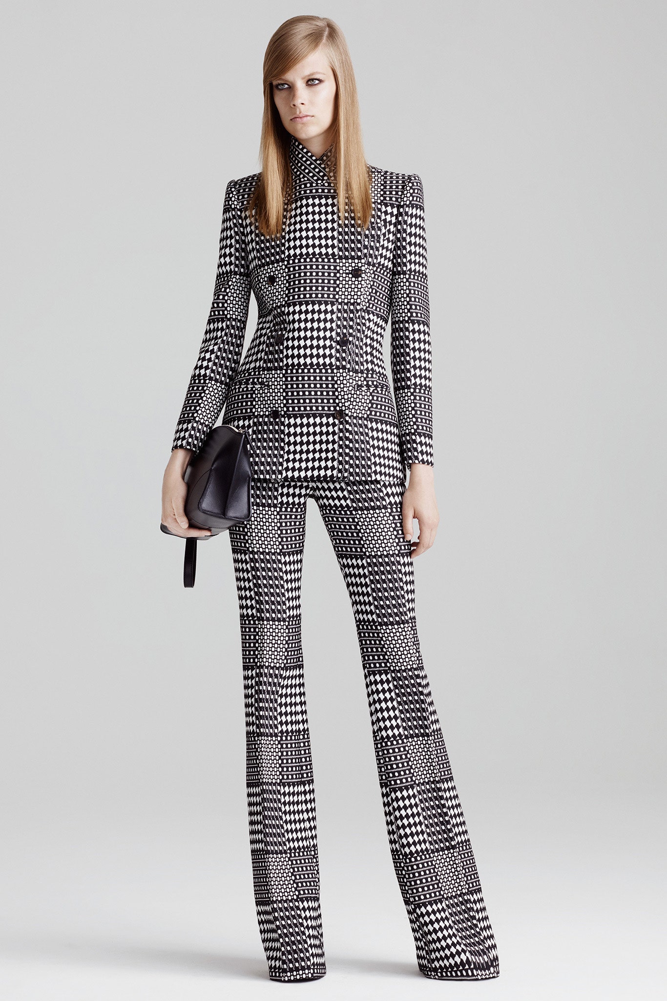 fitted black and white checked suit