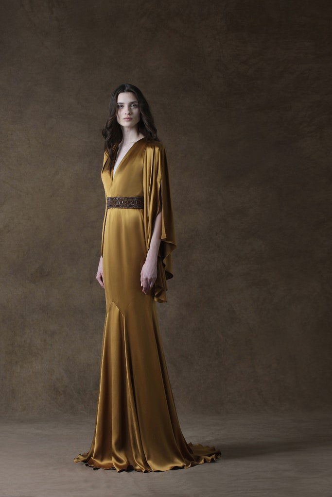 gold silk fitted gown