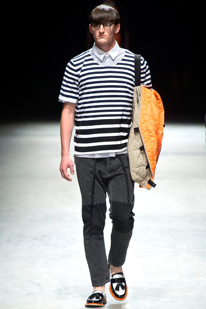 striped shirt and slim pants