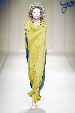 yellow and gray draped maxi dress