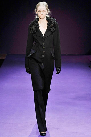 black wool coat with tailored pants