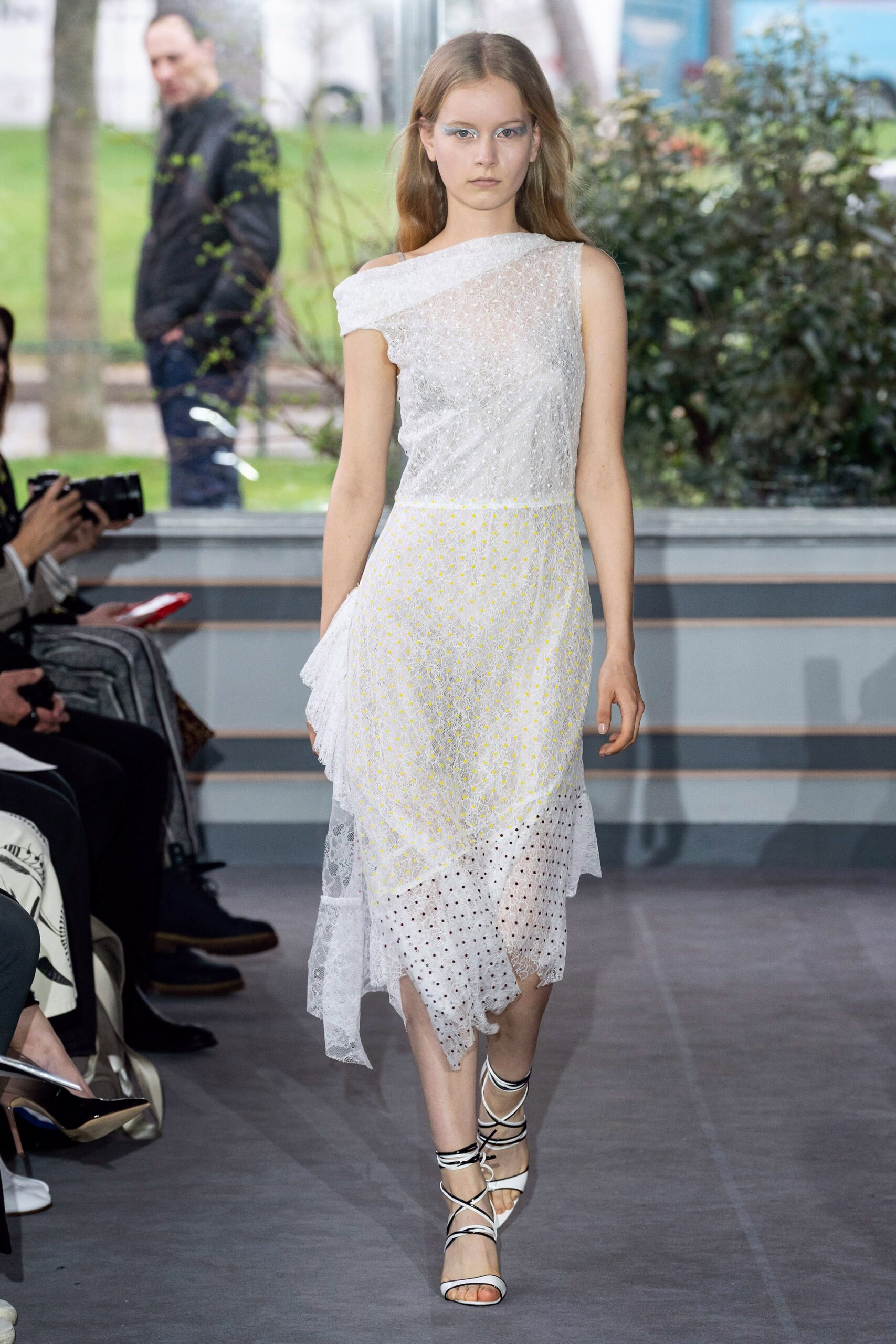 white silk lace asymmetric dress