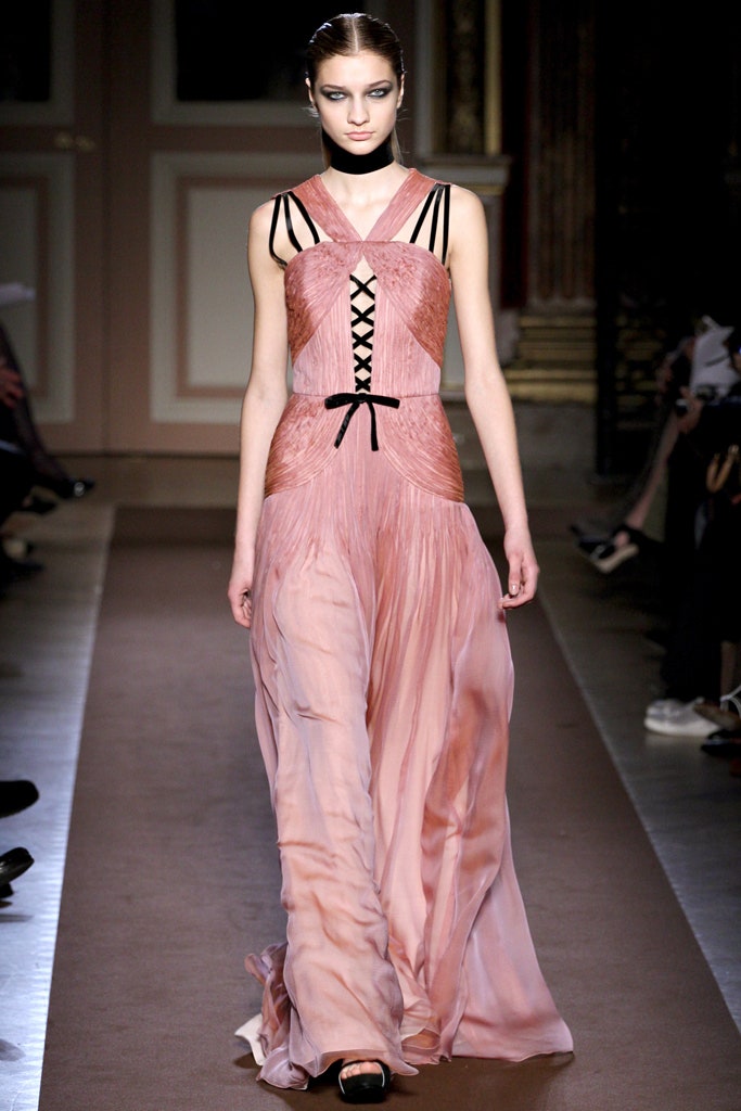 pink silk pleated gown