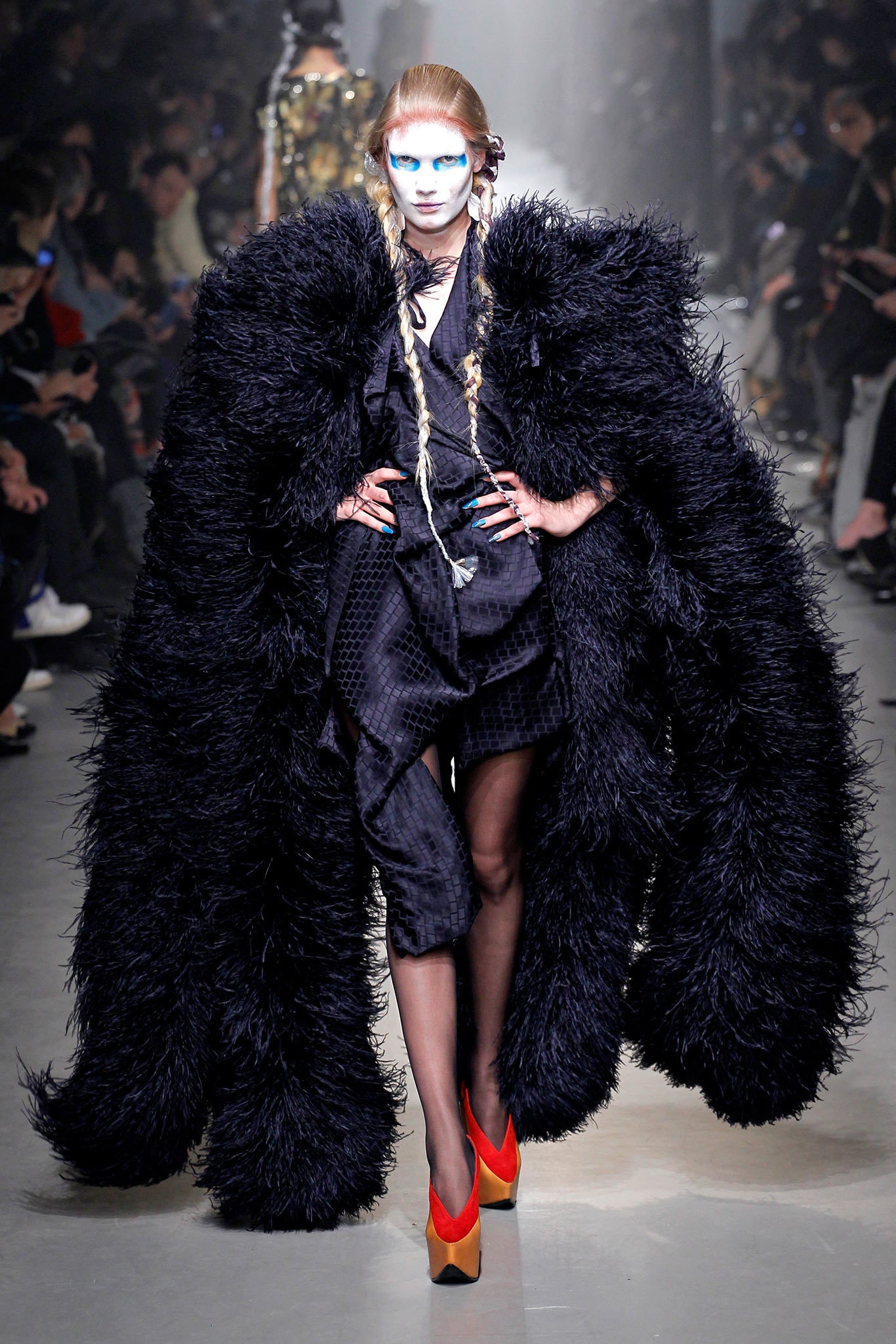 black oversized fur coat