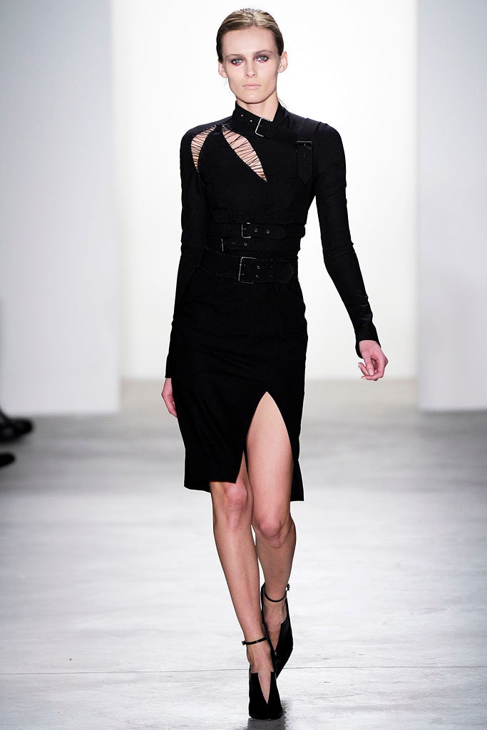black fitted midi dress