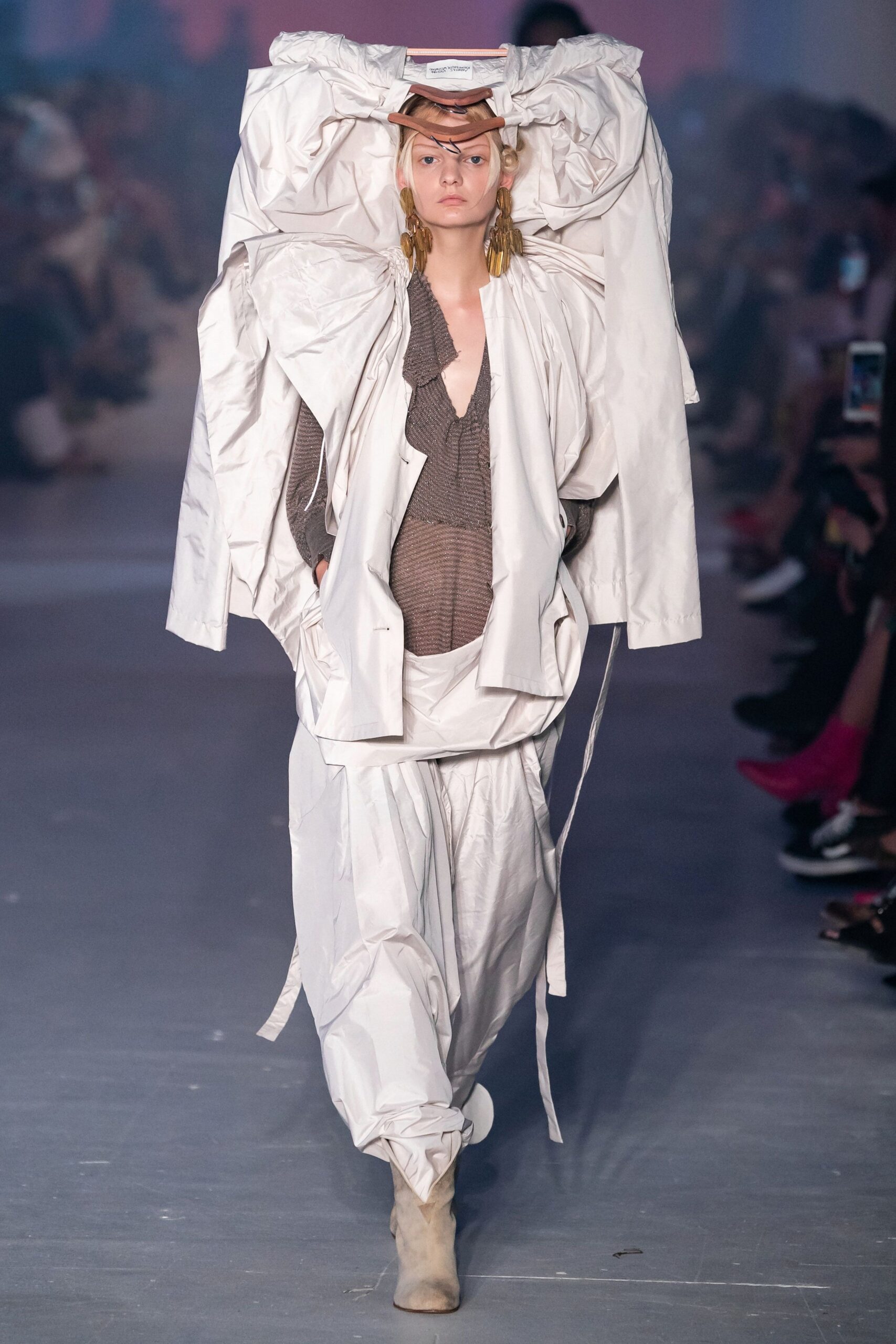 white cotton long-sleeve v-neck oversized draped jacket