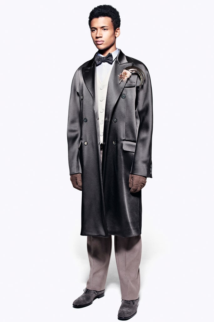 black silk long-sleeve double-breasted tailored layered shiny coat