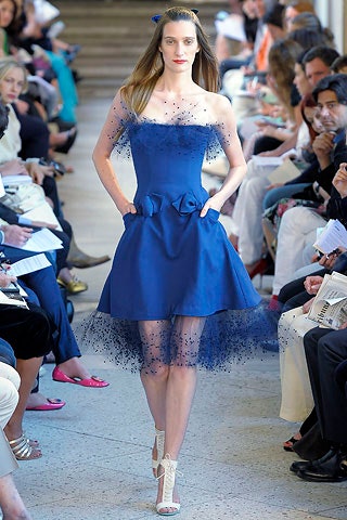 blue silk off-shoulder dress