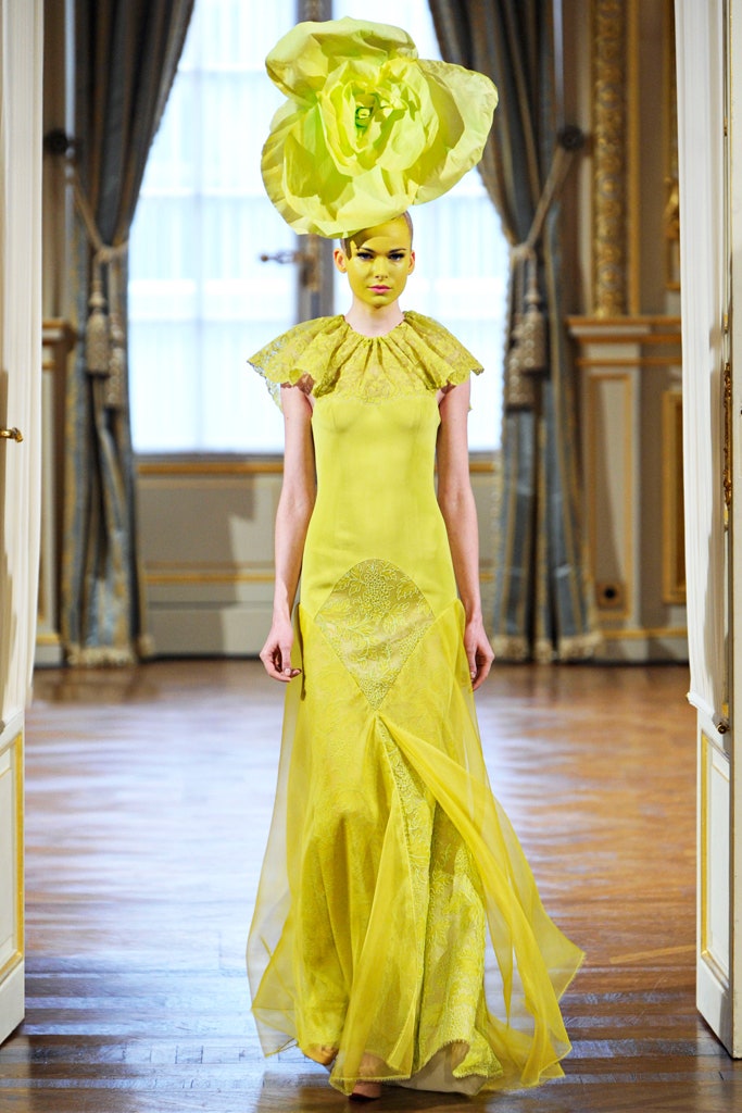 yellow silk flowing gown