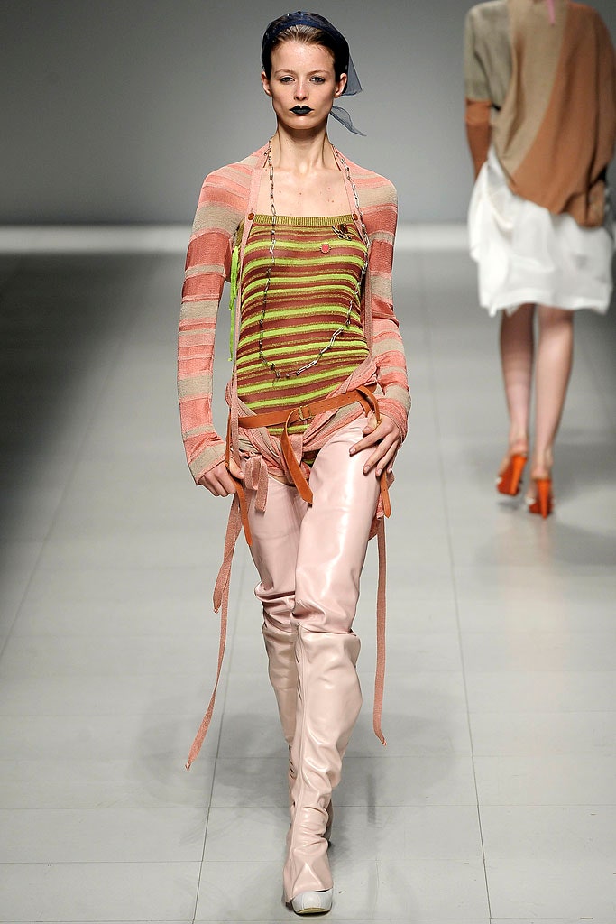 striped fitted top with leather pants