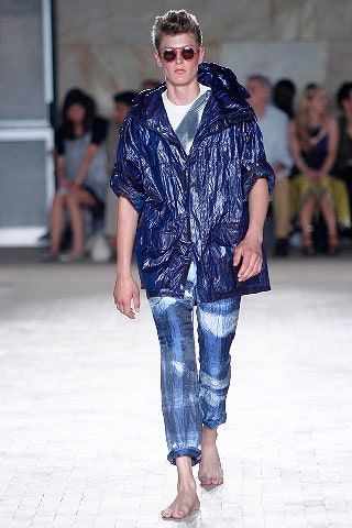 blue vinyl hooded relaxed zippered shiny jacket