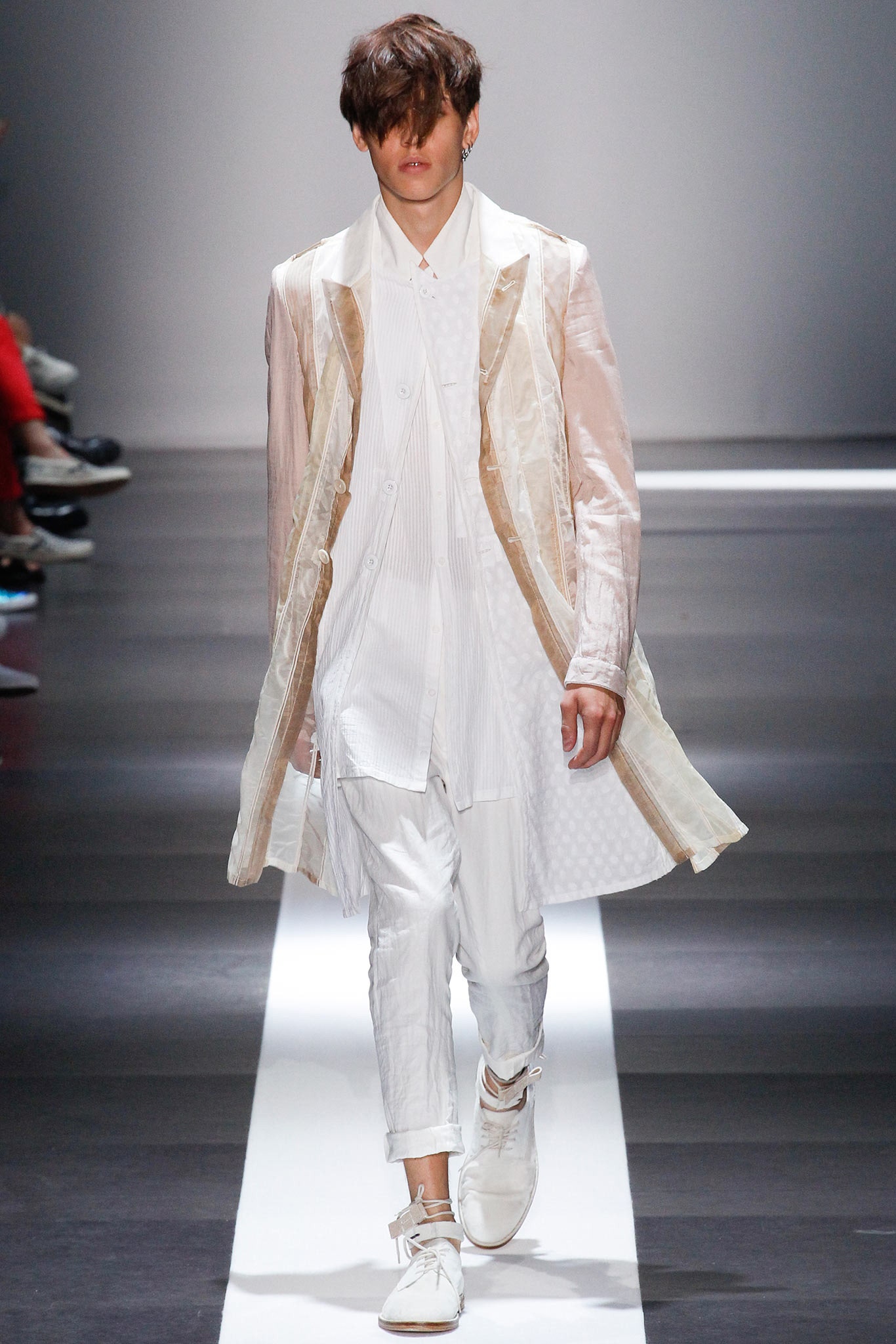 white and beige layered coat