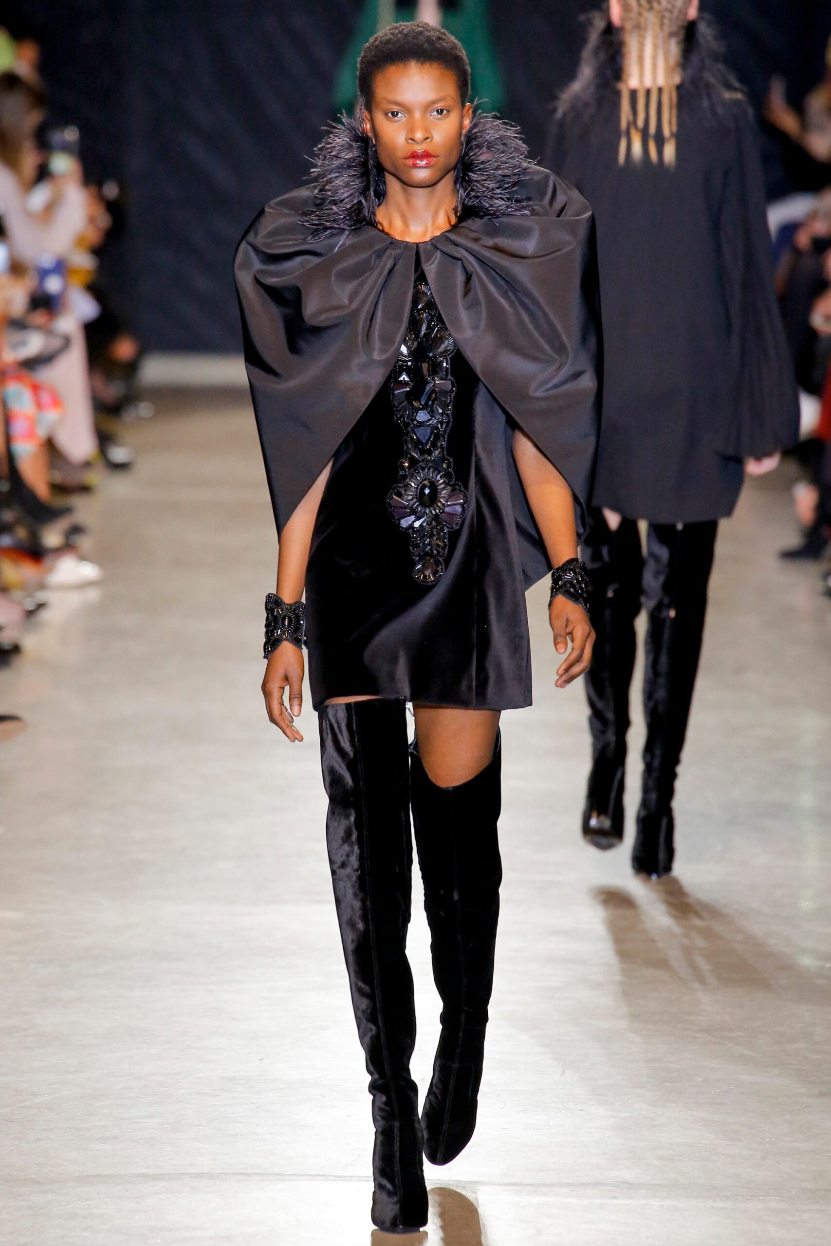 black mini dress with cape