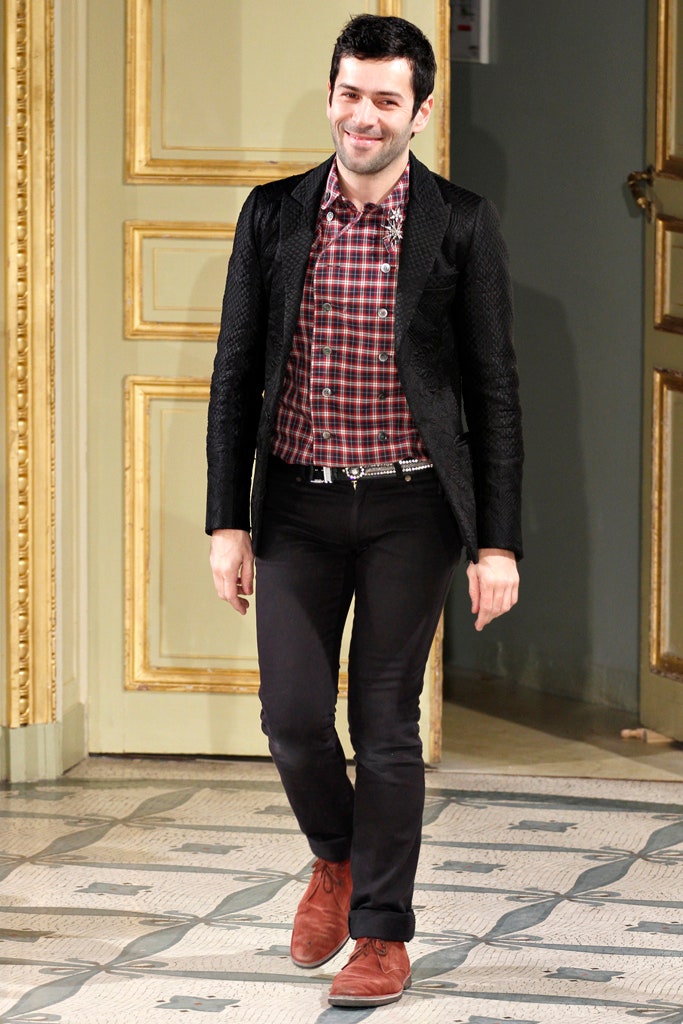 black tailored blazer with checked shirt