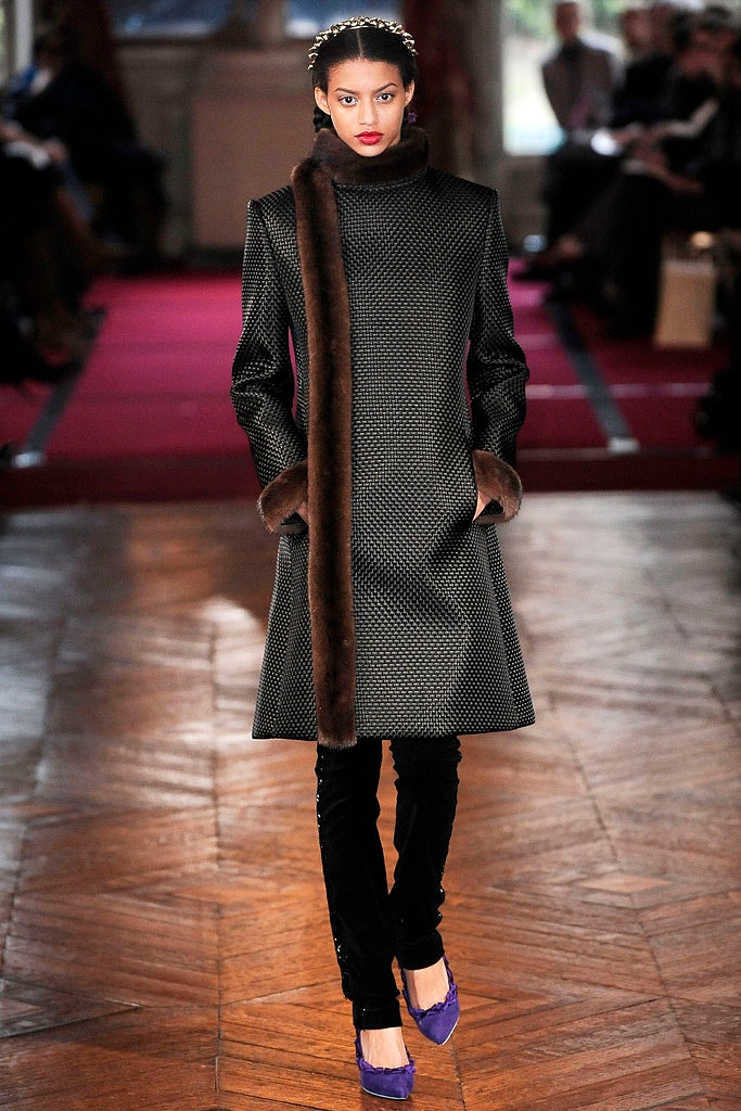 black wool coat with velvet pants