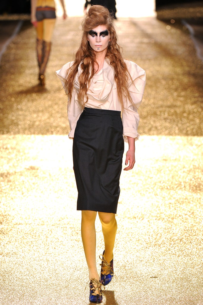 white silk blouse black pencil skirt