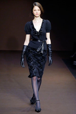 black fitted top and pencil skirt