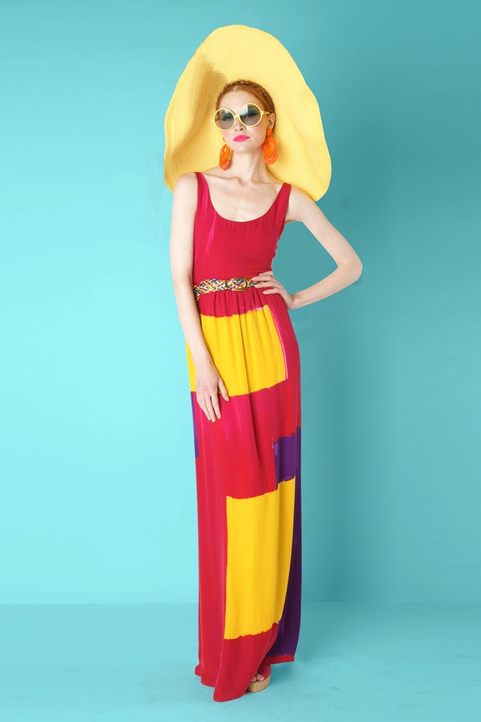 color-blocked maxi dress
