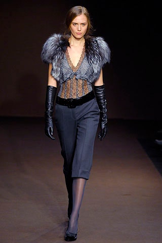fitted black silk blouse with fur