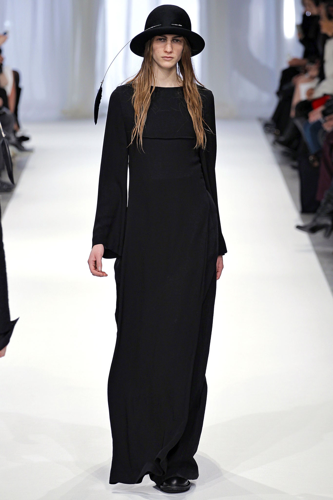 black cotton long-sleeve high-neck fitted straight-leg maxi dress