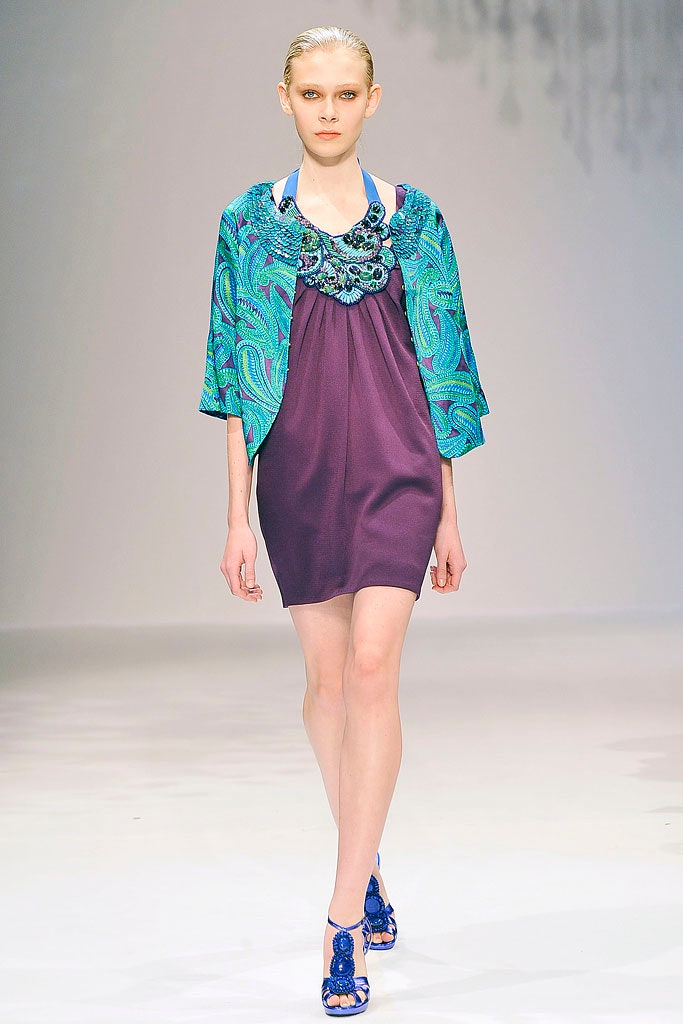 purple mini dress with printed jacket