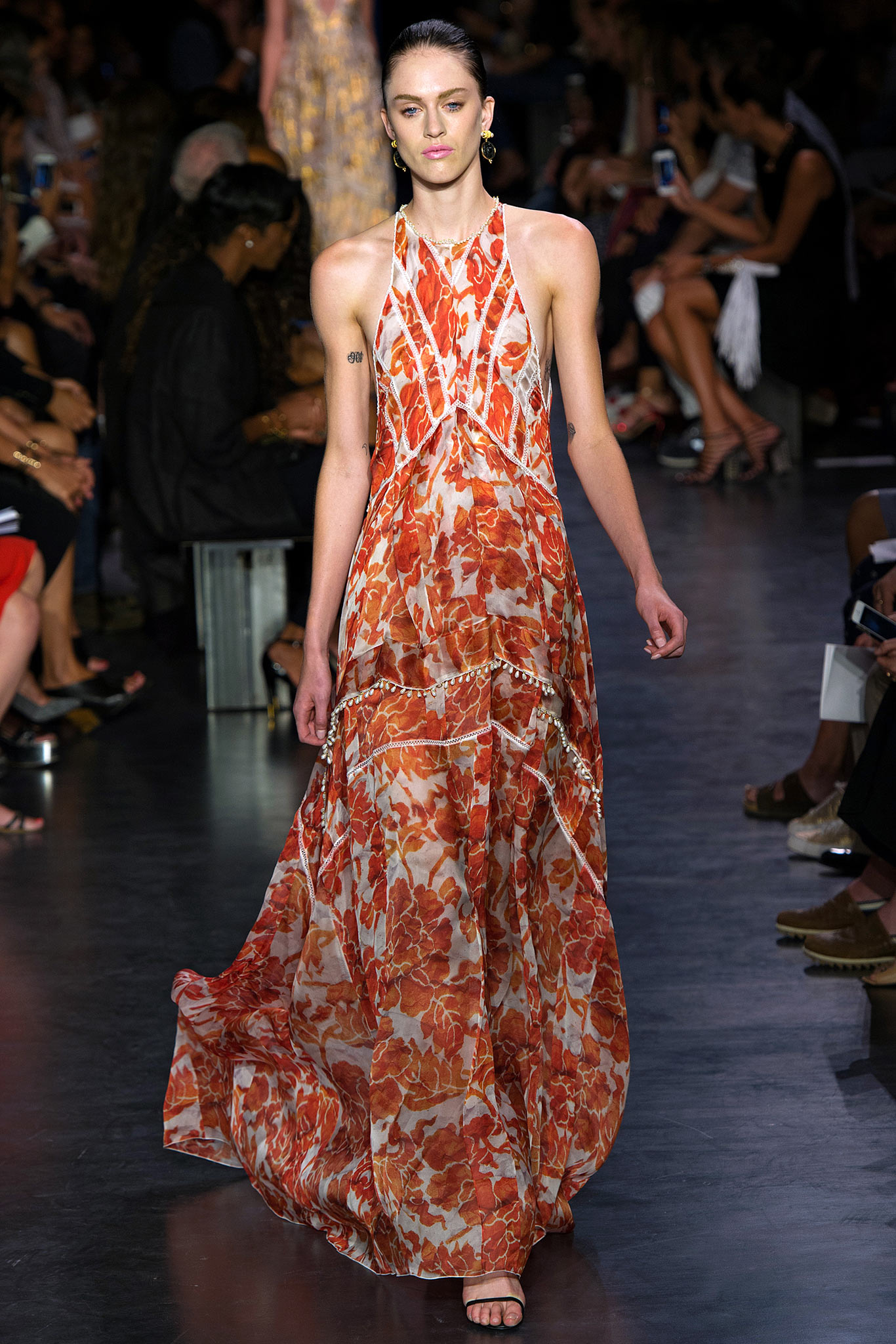 orange floral maxi gown