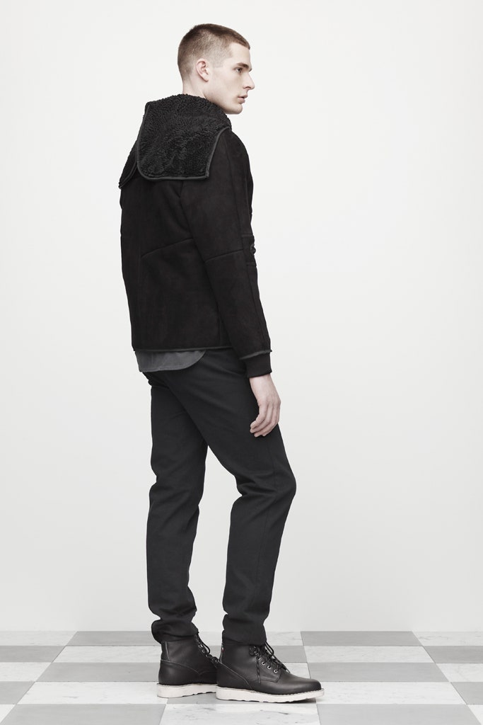 black suede long-sleeve hooded fitted zippered jacket