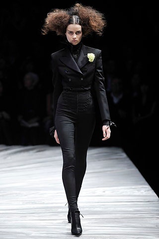black tailored blazer and fitted pants