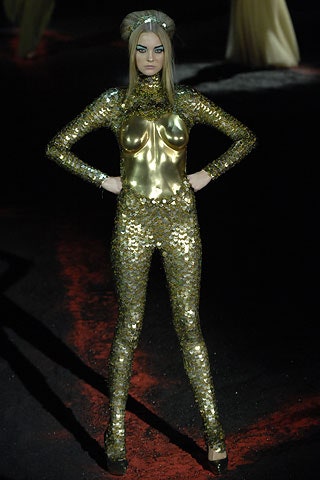 gold metallic fitted catsuit