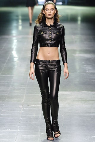 black leather long-sleeve collared fitted buttoned cropped jacket