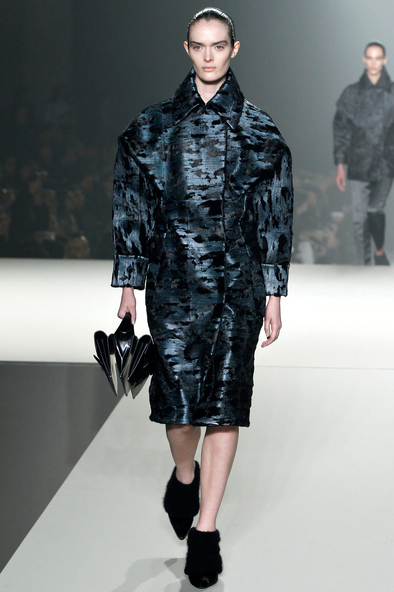 oversized black blue silk coat
