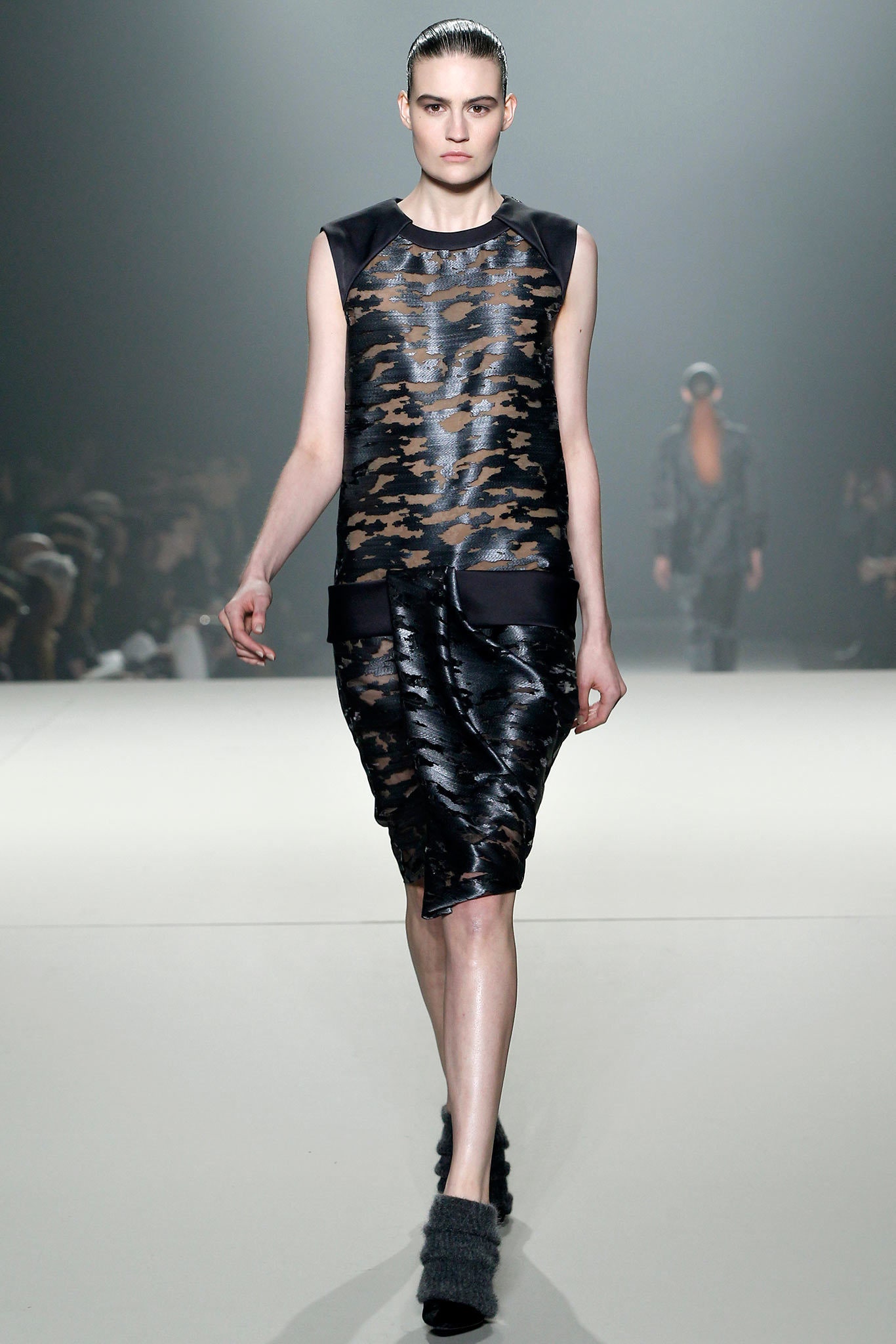 black sheer ruched dress