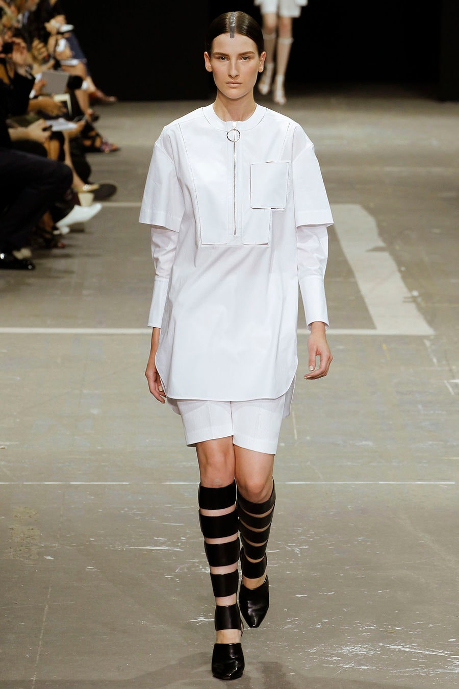 white cotton short-sleeve collared relaxed pockets short shirt-dress