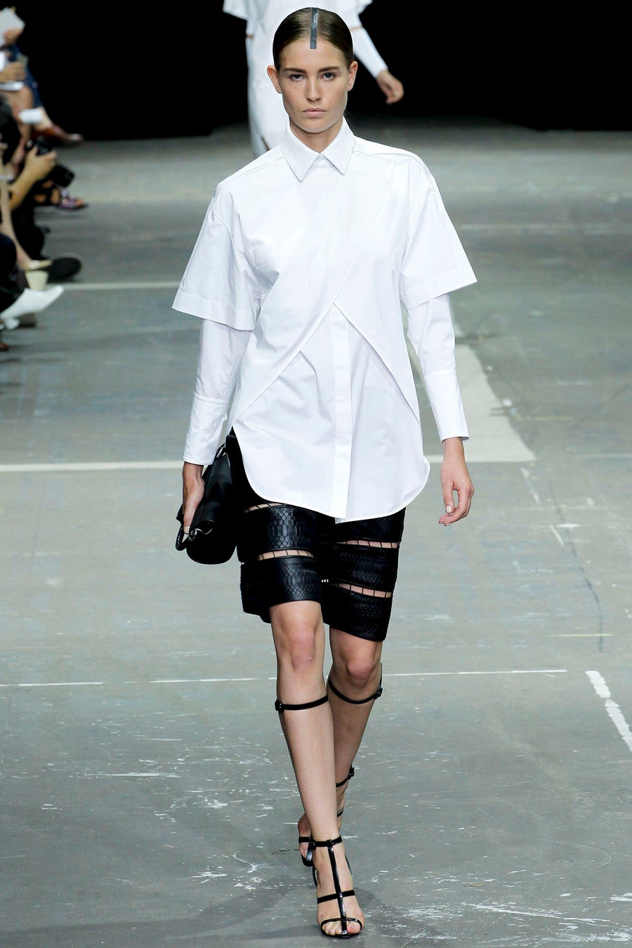 black leather fitted pencil skirt