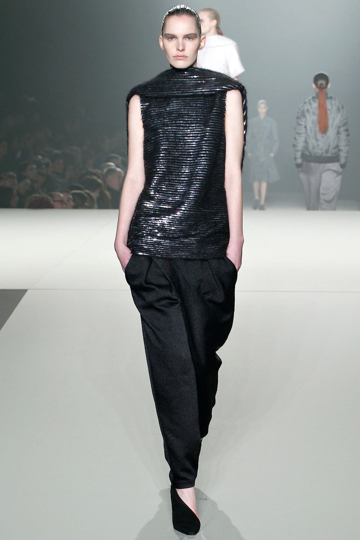 black silk pleated top and pants