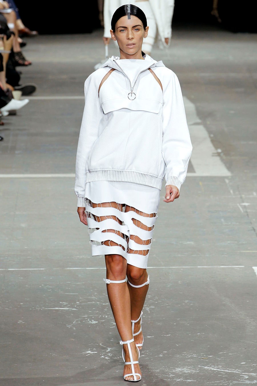 white cotton long-sleeve hooded relaxed zippered hoodie