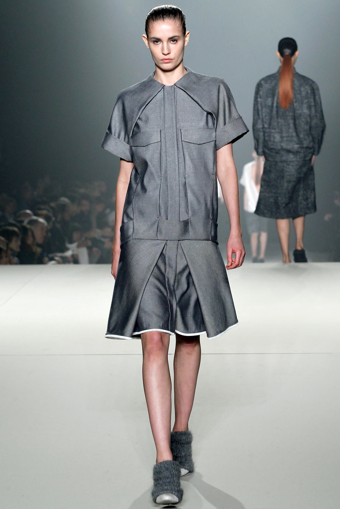 gray fitted collared mini dress