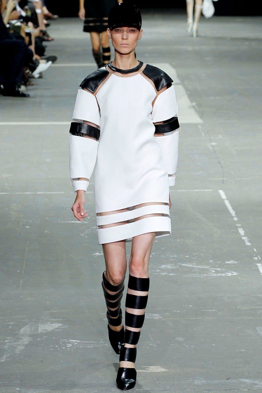 fitted white dress with stripes
