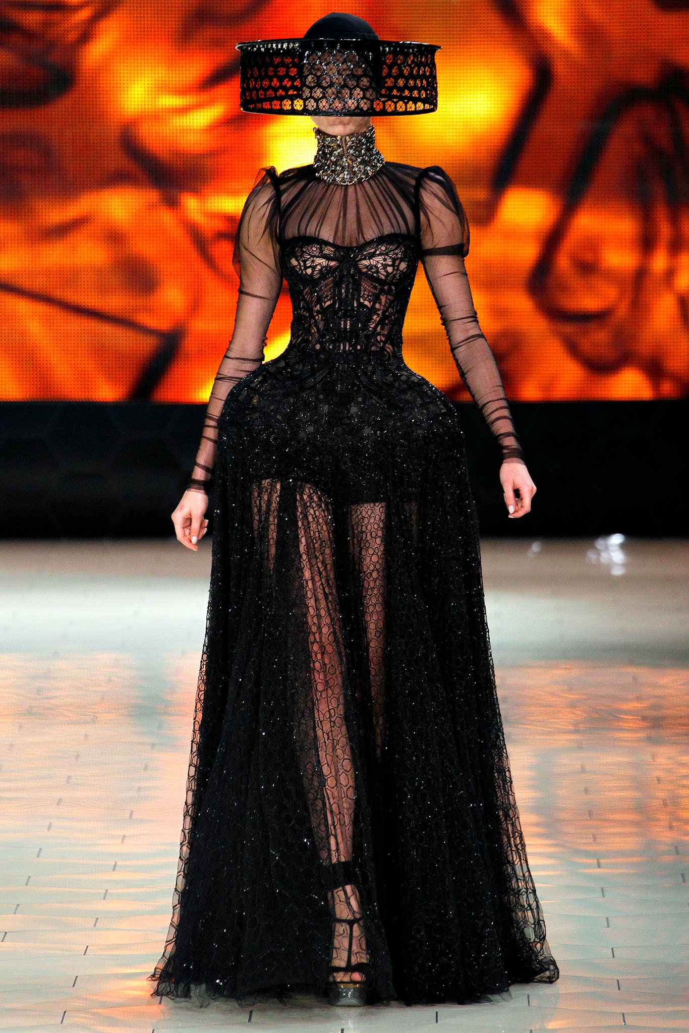 black lace fitted gown